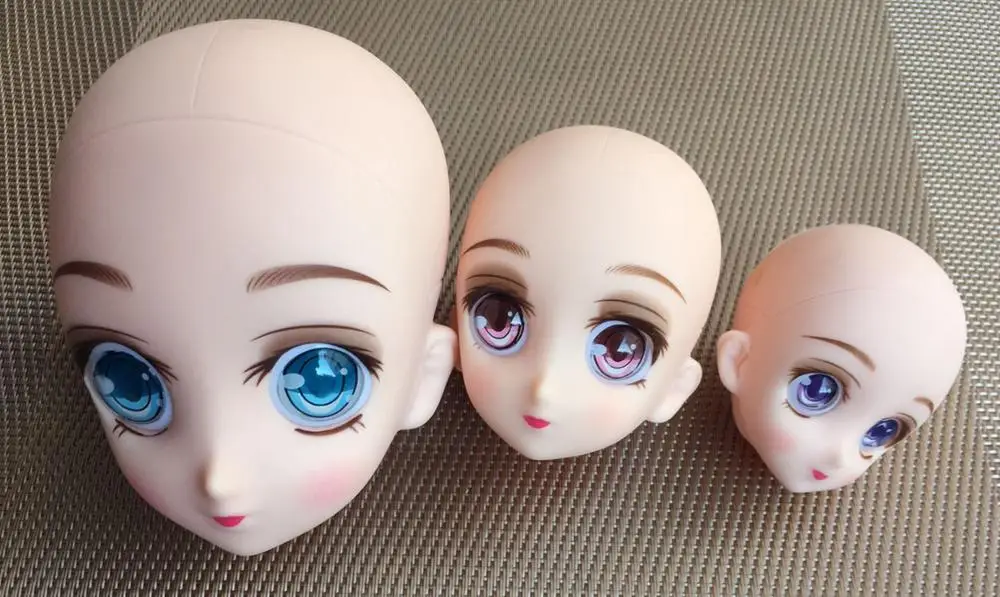 Büyük sevimli gözler bebek kel kafa Anime karikatürler beyaz cilt bebek oyuncak kafa hiçbir saç prenses kafaları 1/3 1/4 1/6 DIY dikim bebek kafası