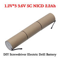 3.6V SC NICD Battery For self-installatio Electric Drill Screwdriver Power Tool with soldering tapes 1.2V*3 Cells 3.6V 2200mah
