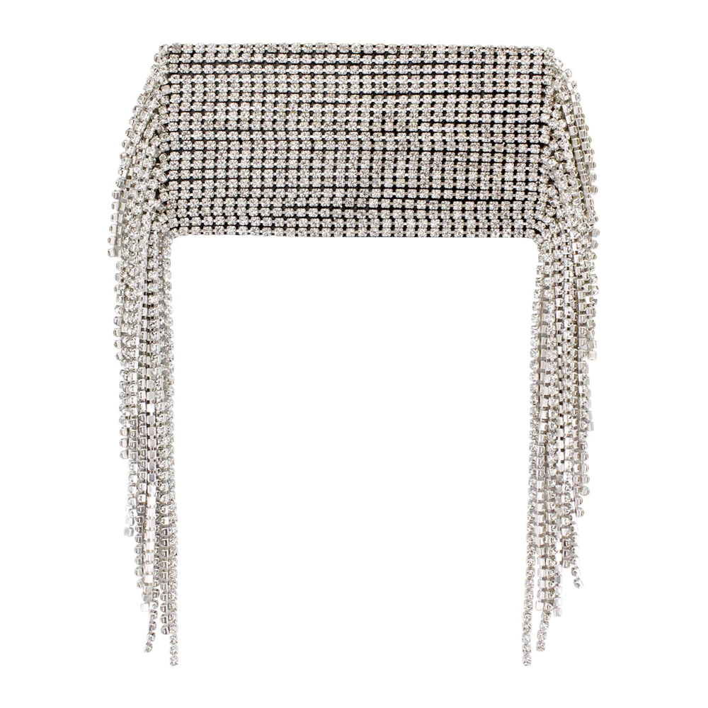 Silver Bead Handmade Jewelry Tassel Rhinestones Epaulettes Clothing Waist Accessories Epaulet Shoulder P2582