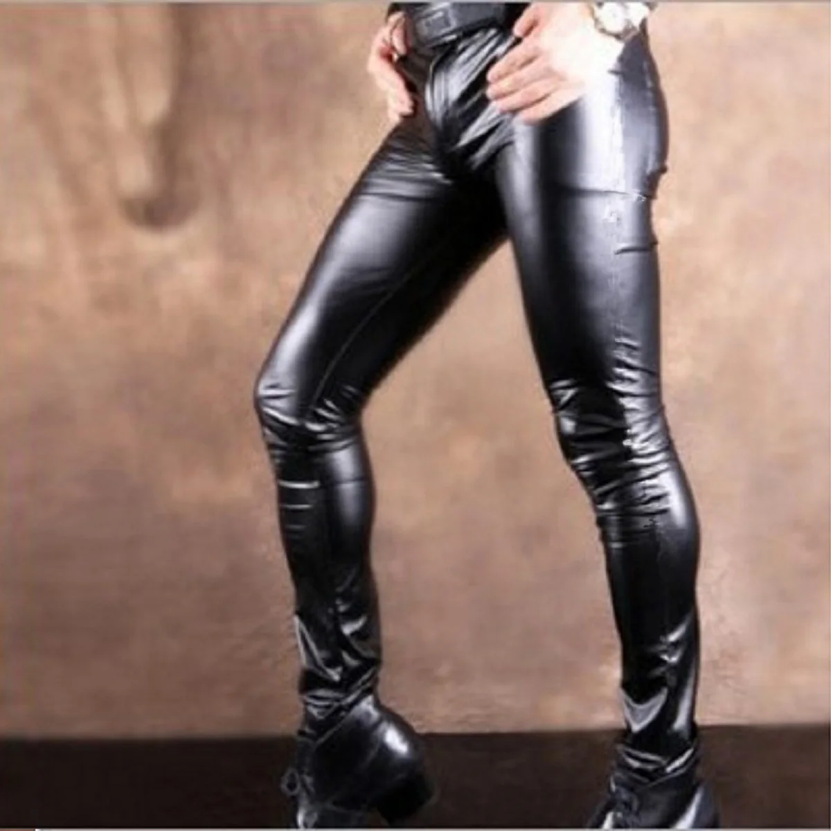 

Casual Leather Pants Thin Matte Light Faux Leather Pants Stretch Tight Leg Pants Casual Leather Pants Stage Male Pencil Trousers