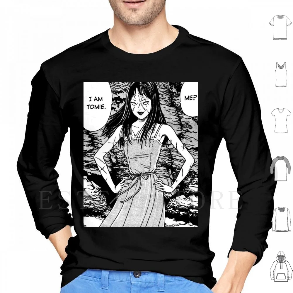 

Junji Ito ; Tomie Hoodies Long Sleeve Tomie Ito Junji Ito Horror Ghost Demon Girls Cute Japanese Manga Black White