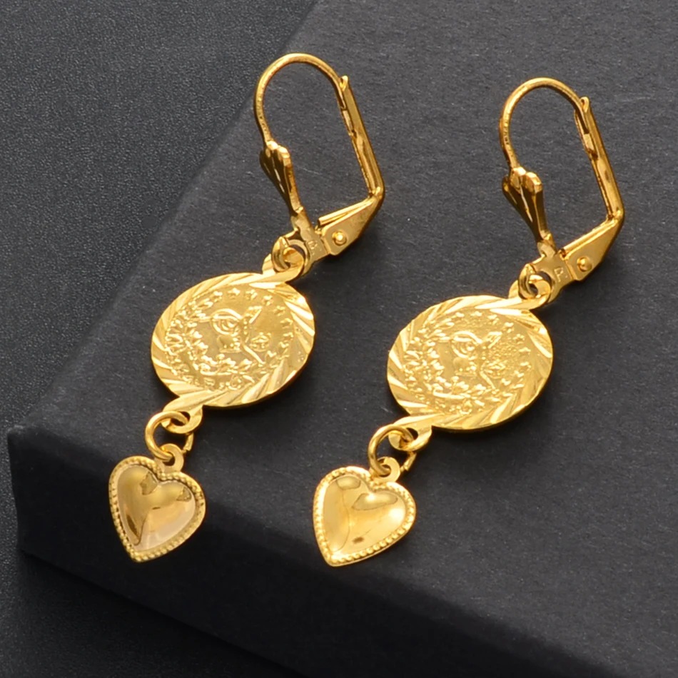 Anniyo Small Size the Turkish Coin Earrings for Women Girls Heart Turkey Coins Jewelry @@230106