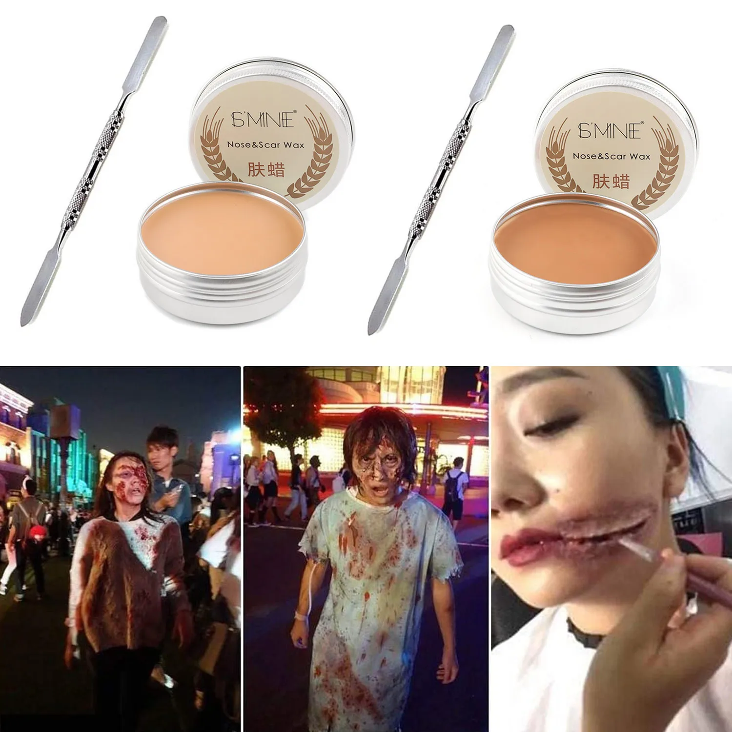 Cera de maquillaje con espátula para disfraz de Halloween, película de 50g, efecto especial, disfraz, fiesta, actuación en escenario