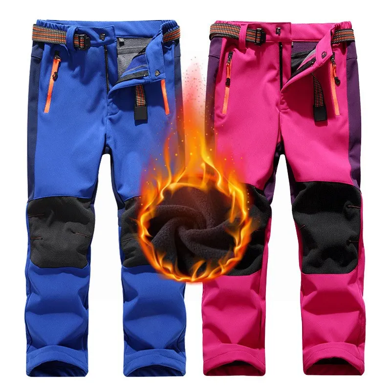 

Children's Outdoor Kids Sweatpants Waterproof Windproof Boys Girls Softshell Warm Trousers Youth Climbing Hiking Pants