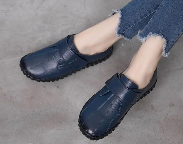 New Genuine Leather Women Flats Handmade Women's Shoes Flats Fashion Loafers Women Casual Shoes Soft Bottom Flat bottom non-slip