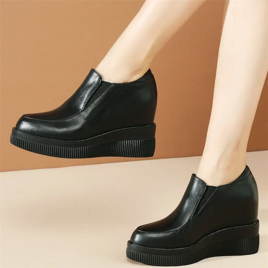 

Vulcanized Shoes Women Genuine Leather Wedges High Heel Pumps Shoes Female Pointed Toe Platform Fashion Sneakers Casual Shoes