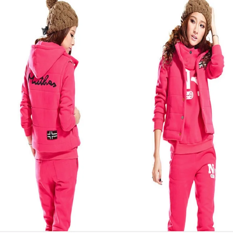 Autumn and winter new Fashion women suit women's tracksuits casual set with a hood fleece sweatshirt three pieces set