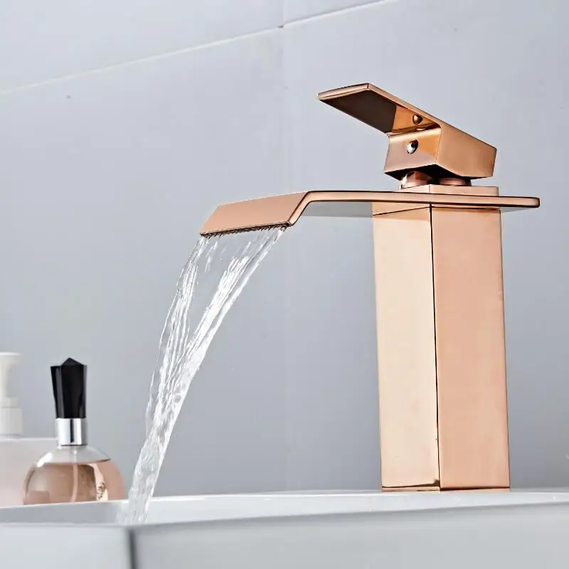 Basin Faucets Rose Gold Sink Mixer Taps Bathroom Faucet Hot and Cold Brass  Water Faucet Lavotory Mixer Crane Mixer