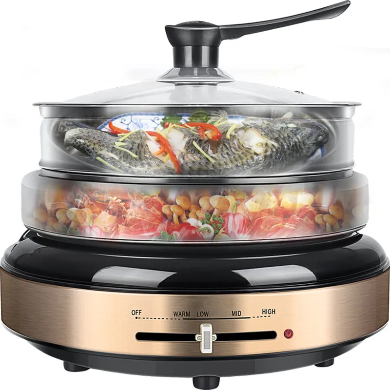 

220V Non-stick Electric Multifunction Hot Pot Household Multi Cooker With 2 Layers For Frying Barbecue Cooking Machine