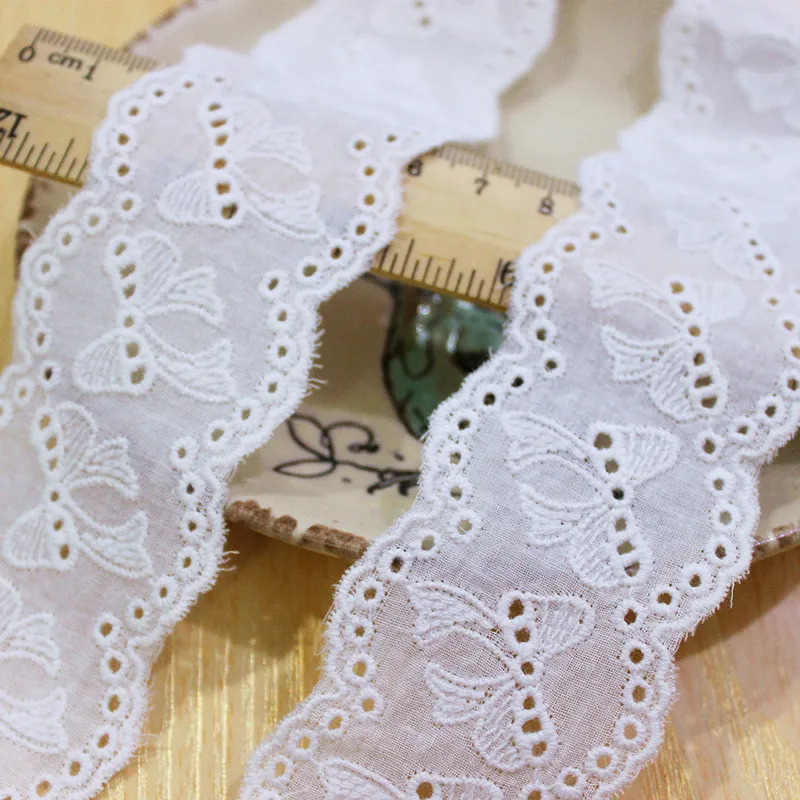 

Lace Trim 10 Yard Ivory Cotton Cloth Bows Embroidery Ribbon Tapes Dress Top Clothing Sewing Fabric 4.8cm 1.9" Wide M4F218