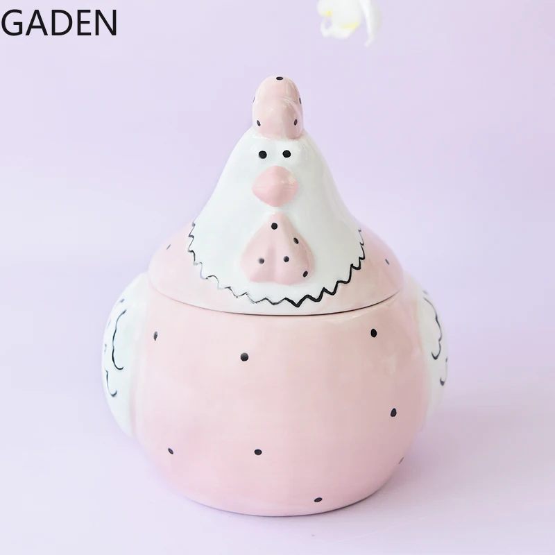 Cute Garden Chicken Storage Jar Cartoon Pink Storage Ornaments Ceramic Creative Living Room Home Decoration Jar Kitchen Storage