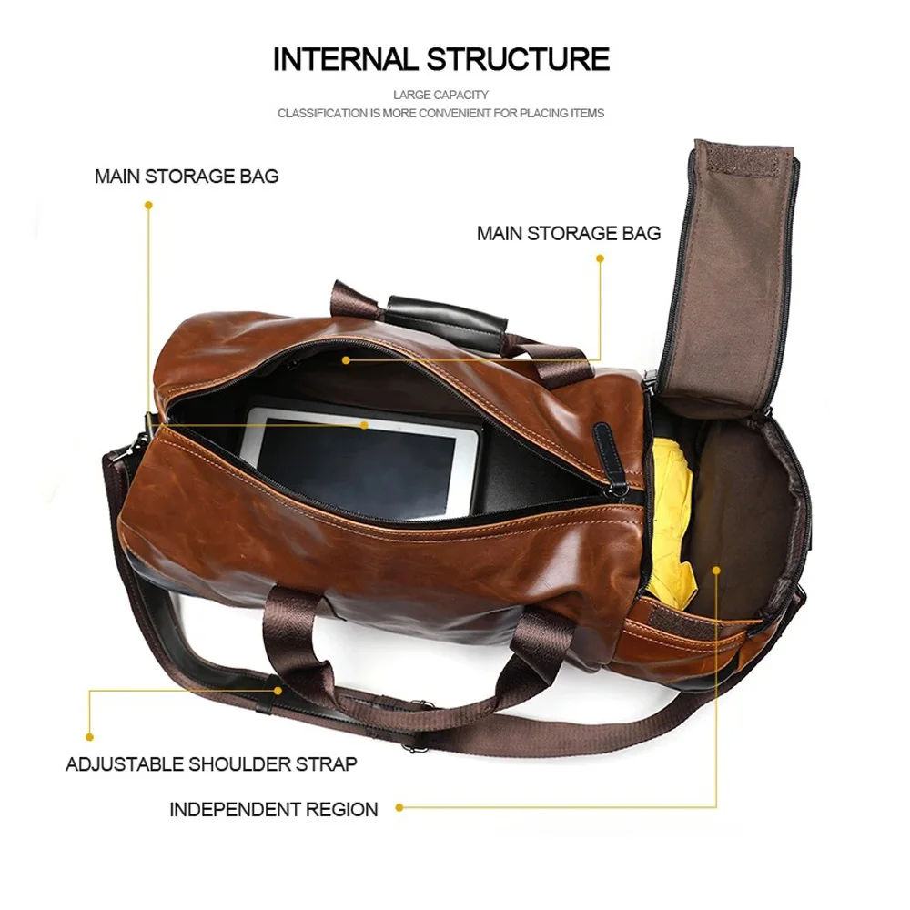 Bolsas deportivas de cuero PU impermeables para hombre, compartimentos para zapatos, viaje, Fitness, gran capacidad, Crossbody, entrenamiento,