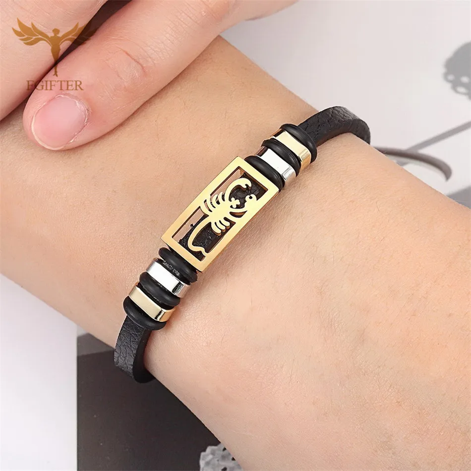 Punk Scorpion Bracelets for Women Men Real Leather Charm Bracelet Stainless Steel Insect Jewelry Accessories Unisex Lovers' Gift