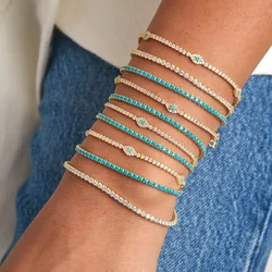 Fashion Lucky Turkish Evil Eye Turquoises Stone Tennis Cz Link Chain Bracelet For Cute Girl Women Gold Color Adorable Jewelry