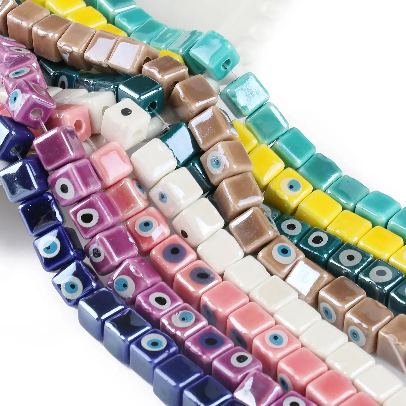 36pcs/lot 8mm Evil Eye Charm Beads Square Spacer Ceramic Beads Porcelain Cube Bead Handmade Supplies Jewelry Making DIY Bracelet
