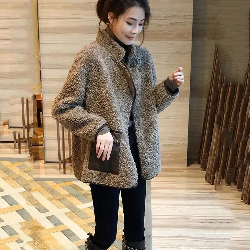 2022 New Particle imitation Fur Coat Women Autumn Winter Jacket Fashion Add Fleece Pocket Outerwear Tops Female Outerwear