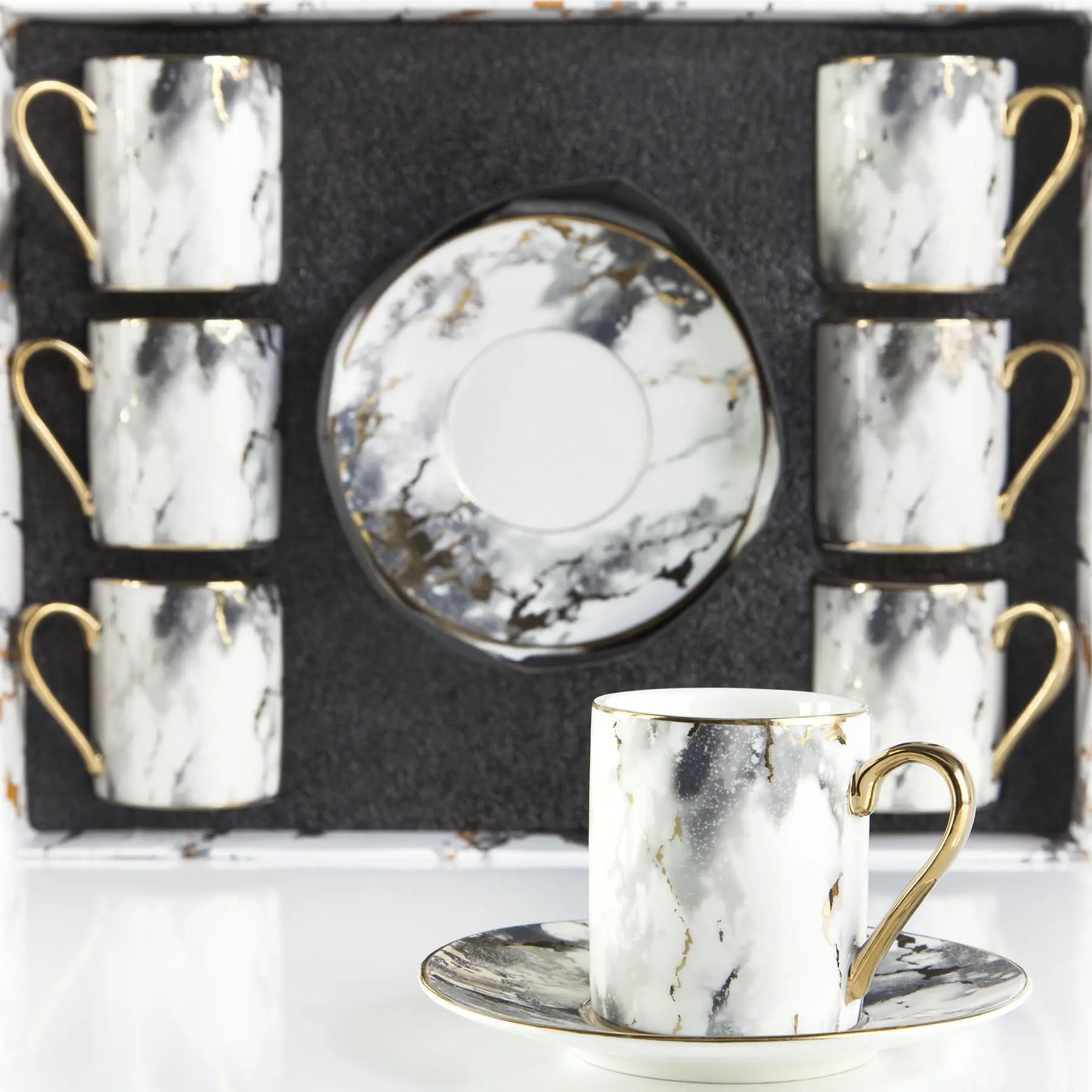 

DOLBOVI 6 s Set Lux Turkish coffee cup and Saucer Set Marble Pattern mug кружка coffee cup cup