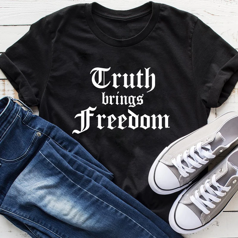 Truth Brings Freedom 100% Cotton T-shirt Catholic Christian Bible Quote Top Tee Casual Women Short Sleeve Religion Jesus Tshirt