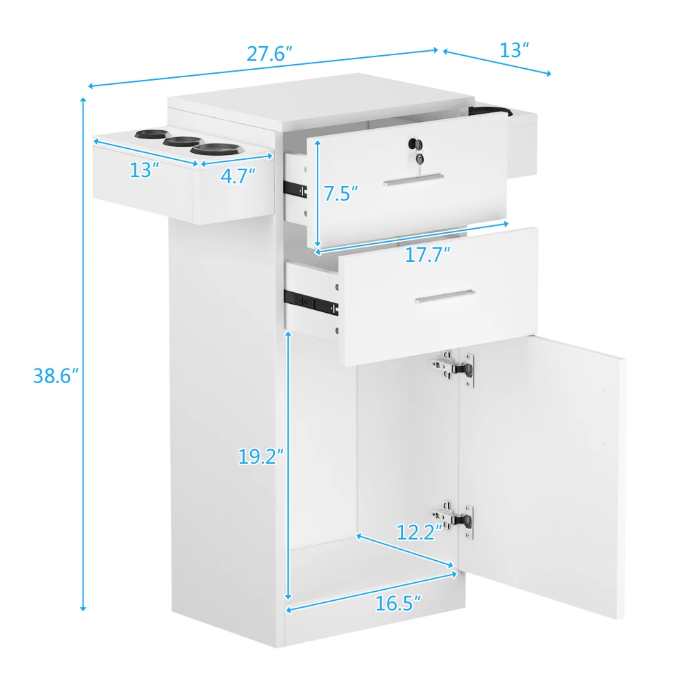 Two Colors Barbershop Salon Locker / Hair Dryer Rack Drawer with Lock Black  US Warehouse  (68.00 x 35.00 x 97.03)cm