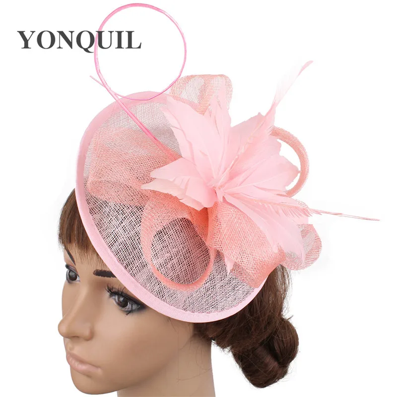 Gele Sinamay Mode Hoofddeksel Voor Elegante Bruids Bruiloft Hoofddeksels Veer Bloem Hoofddeksel Mariage Bruid Fascinators Hoed