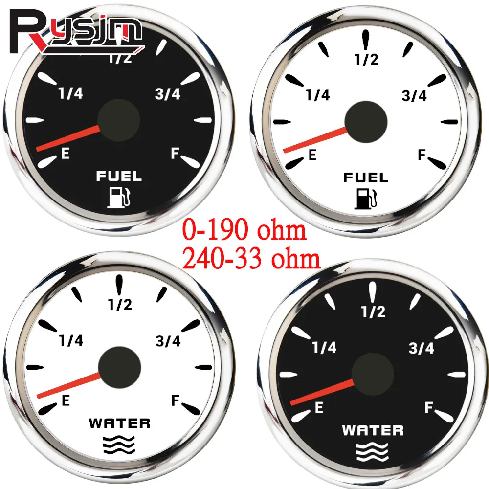 52mm Waterproof Car Boat Fuel Level Gauge Water Level Gauge fit for 0~190ohm 240-33ohm Fuel Level Sensor With 7 Colors Backlight