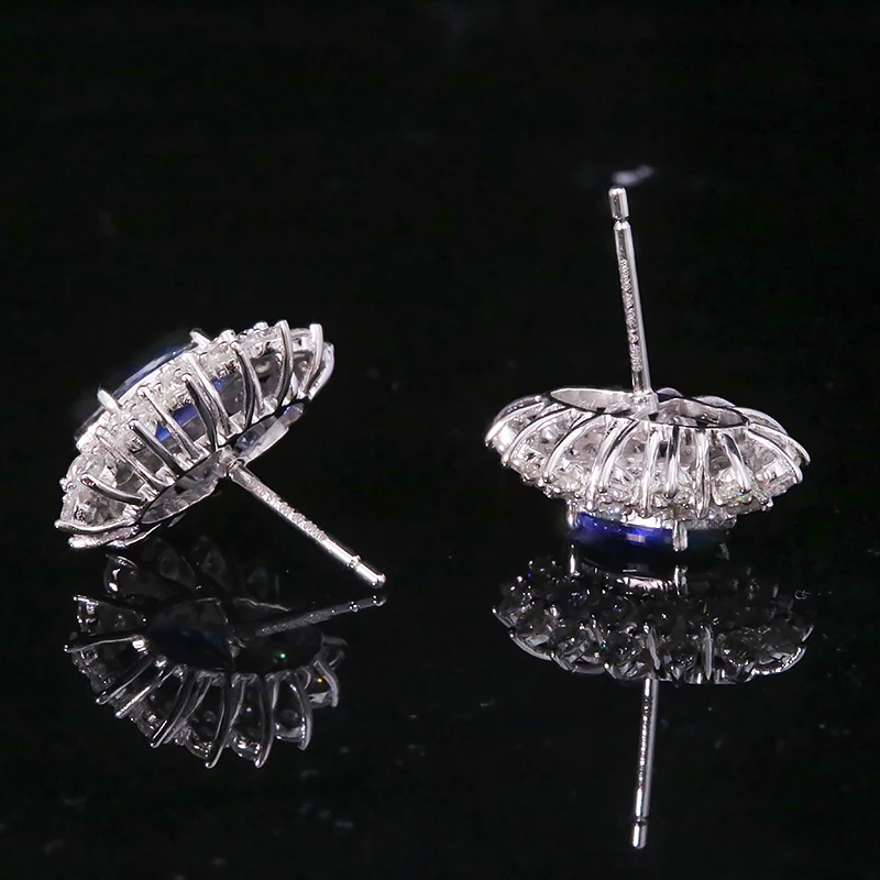 1.0Carat 5x11mm Marquise Shape Lab Created Sapphire Moissanite Halo Basket Stud Earring Solid 18k White Gold for Women