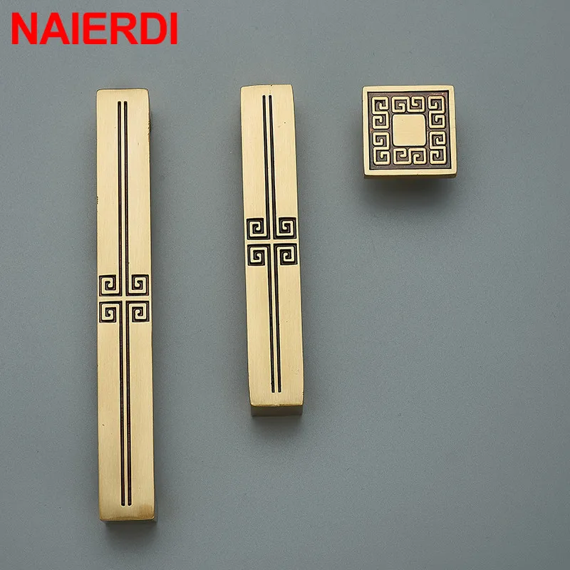 NAIERDI Gold Pure Copper Kitchen Cabinet Handles Cupboard Door Pulls Drawer Knobs European Vintage Brass Furniture Handle