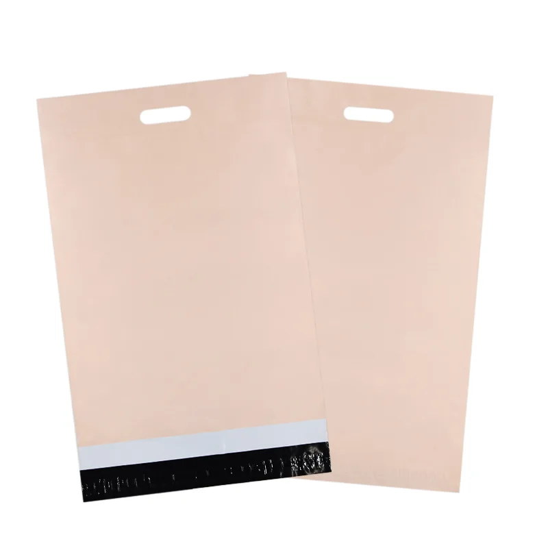 50Pcs/lots Eco Express Apricot Tote Mailing Bags Self Seal Biodegradable Clothing Packaging Bag Courier Storage Bags with Handle