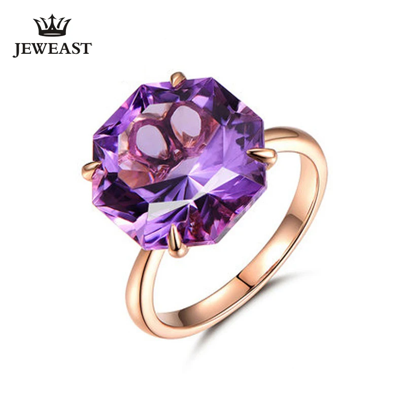 

ML Natural Amethyst 18K Pure Gold 2023 New Hot Selling Top Ring Women Heart Shape Ring For Ladies Woman Genuine Jewelry