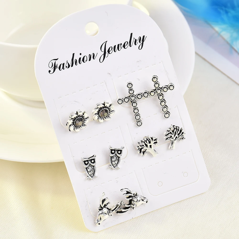 Vintage Geometric Stud Earrings Set For Women Girls 2022 Fashion Crustal Flower Shell Small Earrings Boucle d'oreille Femme