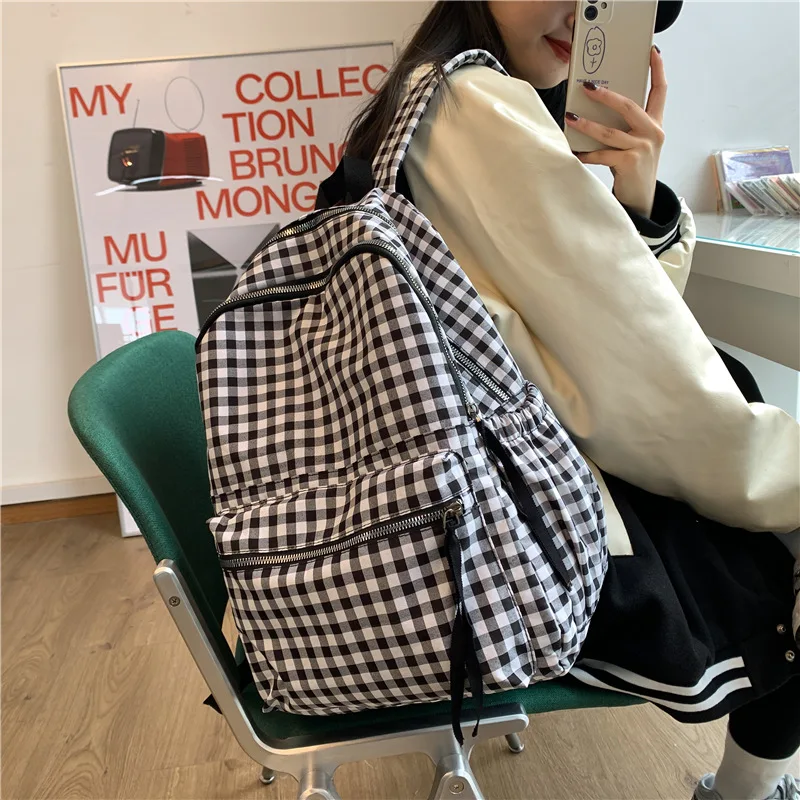 School Backpacks Plaid Pattern Women\'s Backpack Fashion College Students School Bags for Girls Teenager Casual Female Schoolbag