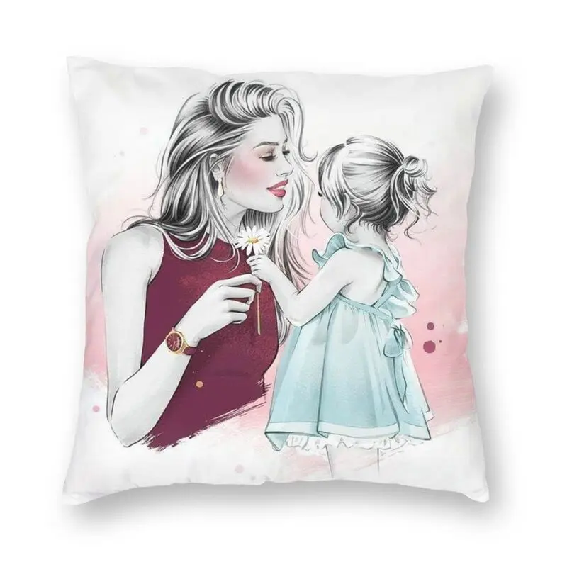 Custom Super Mom And Baby Square Pillow Case Home Decor 3D Two Side Printed Fashion Cute Cartoon Mother Cushion Cover for Sofa