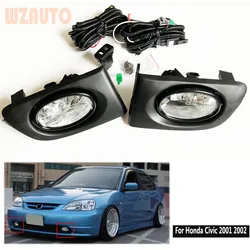 RH LH Pair Car Front Bumper Grille Fog Lamp Assy Fog Light Assembly Harness Set With Switch For HONDA CIVIC 2001 2002