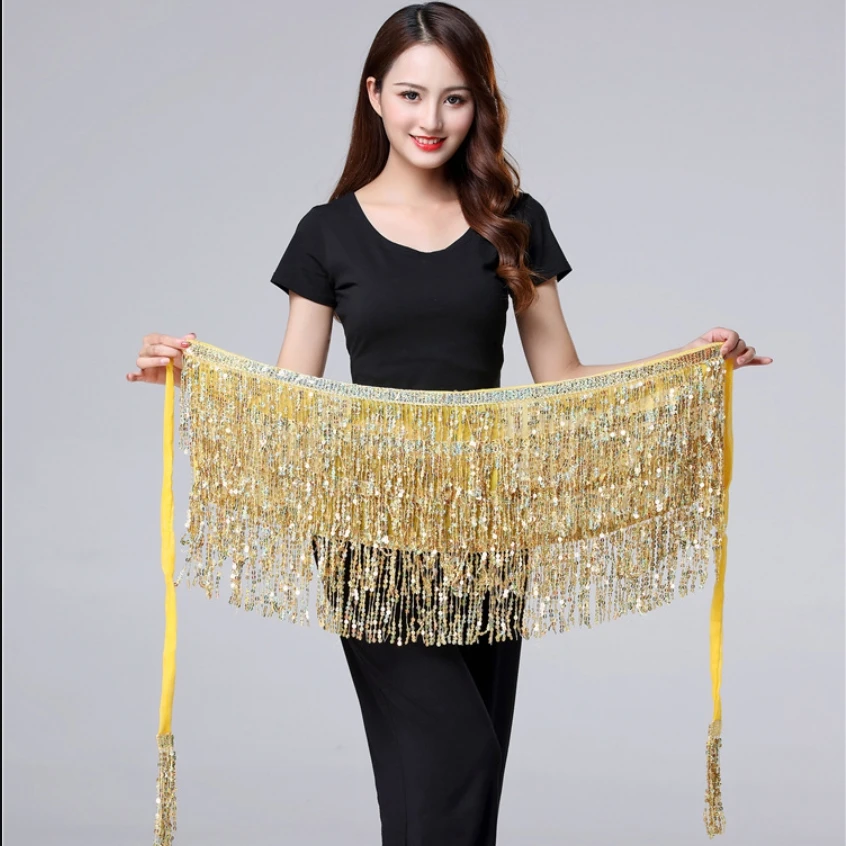 

Belly Dance Hip Scarf Stretchy Long Tassel Triangle Sequin Belly Dancing Costume Belt Shawl Accessories