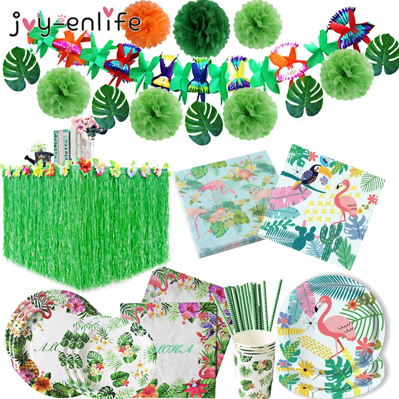 Салфетка Фламинго бумага украшения для вечеринки в гавайском стиле Пальмовые Листья Флаг Баннер Aloha посуда тропическая Вечеринка свадебное украшение