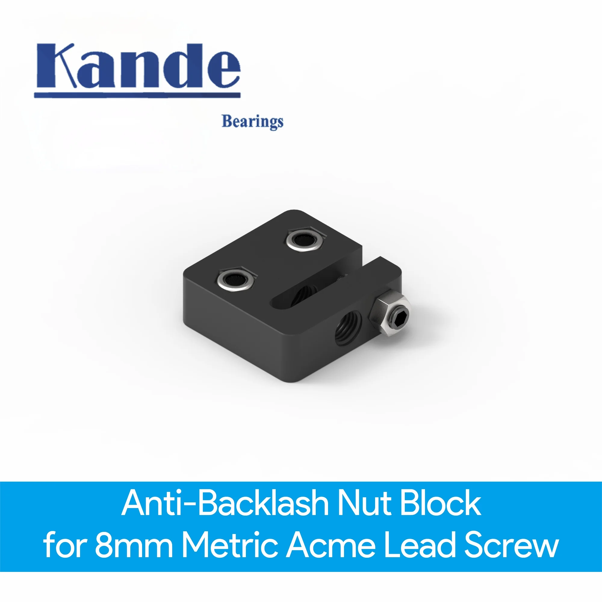 Kandebearings OpenBuilds Anti-Backlash Nut Block for 8mm Metric Acme Lead Screw