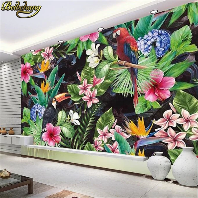 

beibehang Custom 3D Rain Forest Parrot Leaf Photo Mural Wallpaper Living Room Restaurant Cafe Bar Backdrop Wall paper Painting