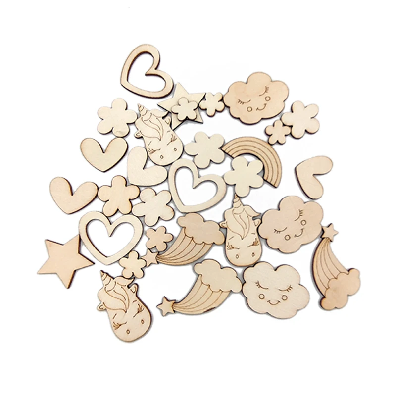 10pcs Unfinished Wooden Ornaments Mixed Cute Carton Wooden Embellishments Crafts for DIY Art