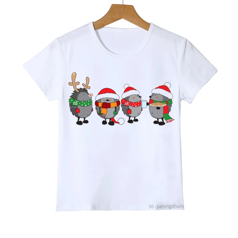 Newly childrens clothing tshirt Christmas hedgehog cartoon print boys t shirt summer girls t-shirt give children Christmas gift