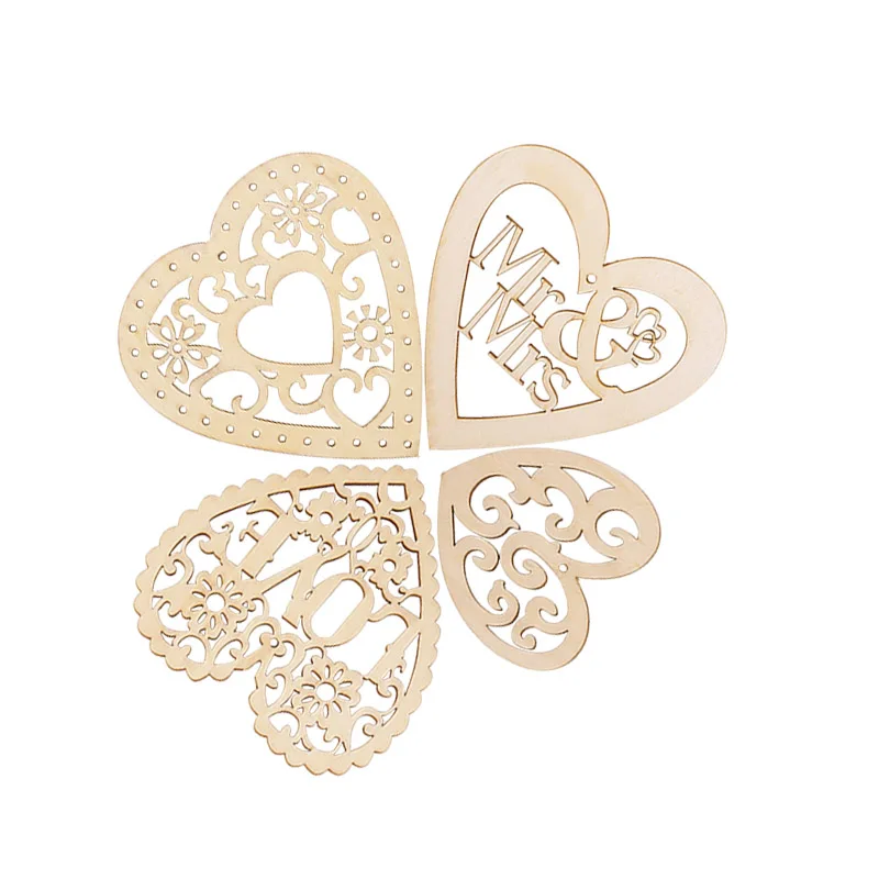 10pcs 5-8cm Mr Mrs Love ciondolo in legno a forma di cuore decorazione di cerimonia nuziale rustica centrotavola artigianato in legno fai da te