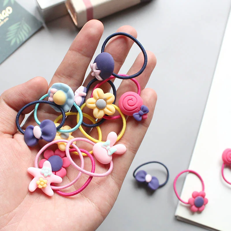 20 Pcs/Bag Baby Girls Hair Accessories Children\'s Elastic Hair Bands Cute Flower Bows Hair Ring Ponytail Wild Baby Headwear