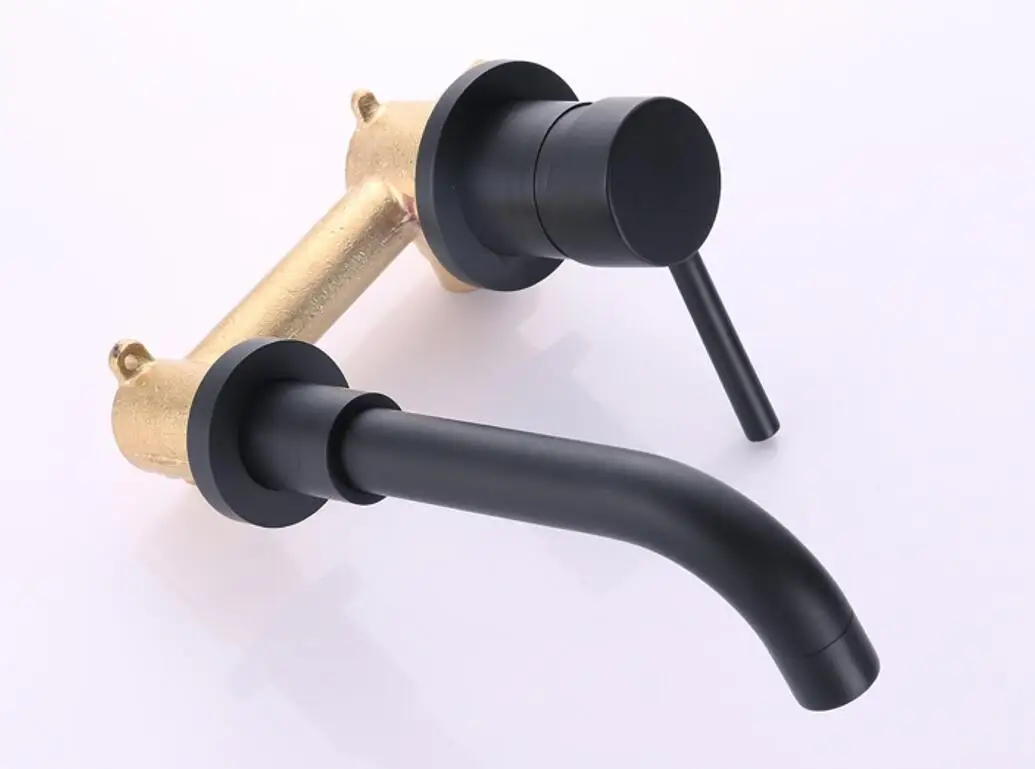 Imagem -03 - Escovado Ouro Rosa Ouro Escovado Cinza Bronze Único Punho de Água Quente e Fria Montado na Parede Torneira da Bacia do Banheiro Preto