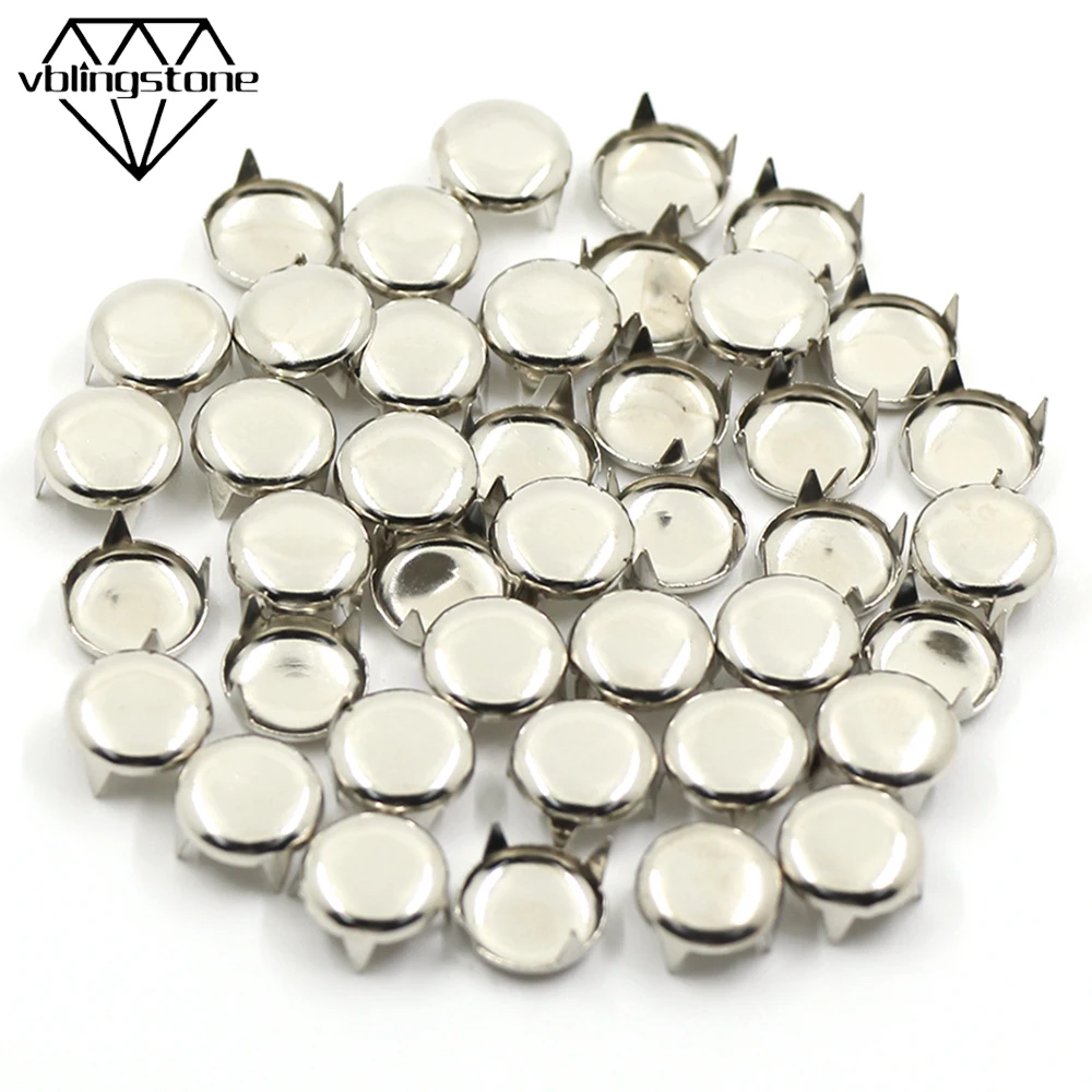 100 Uds tachuelas de Metal remaches redondos de cuatro garras para cuero plateado 6/7/8/9/10/12MM remaches para accesorios de ropa para bolsos DIY