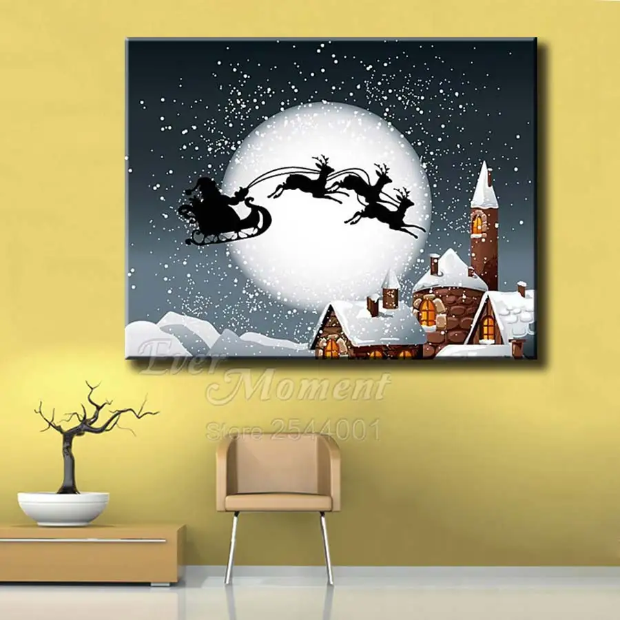 Ever Moment Diamond Painting Snow Castle Elk Santa Claus Full Square Drill Picture Of Rhinestone Diamond Embroidery ASF1923