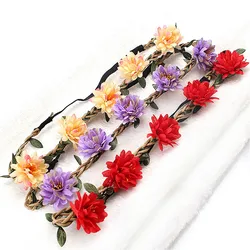 Bride Flower Crown Hairband Rope Wedding Floral Headband Garland Girl Wreath Elastic Hair Accessories Party Cosplay Headpiece