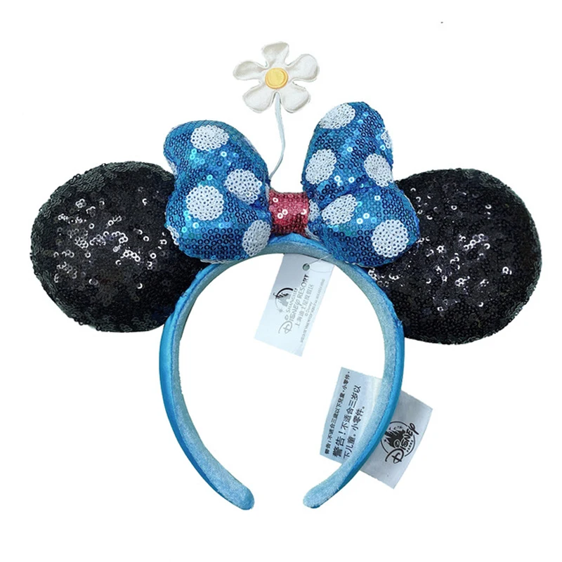 Diadema de orejas de Mickey Mouse de Disney para adultos y niños, diadema de felpa con lazo grande, punto de onda, disfraz de Cosplay, regalo