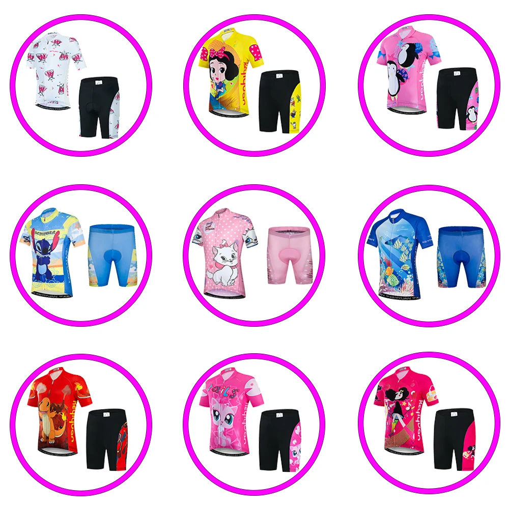 

KEYIYUAN New Cycling Jersey Set Kids Cartoon Anime Boys Girls Clothing Child Road Bike Cycle Wear Suit Abbigliamento Ciclismo