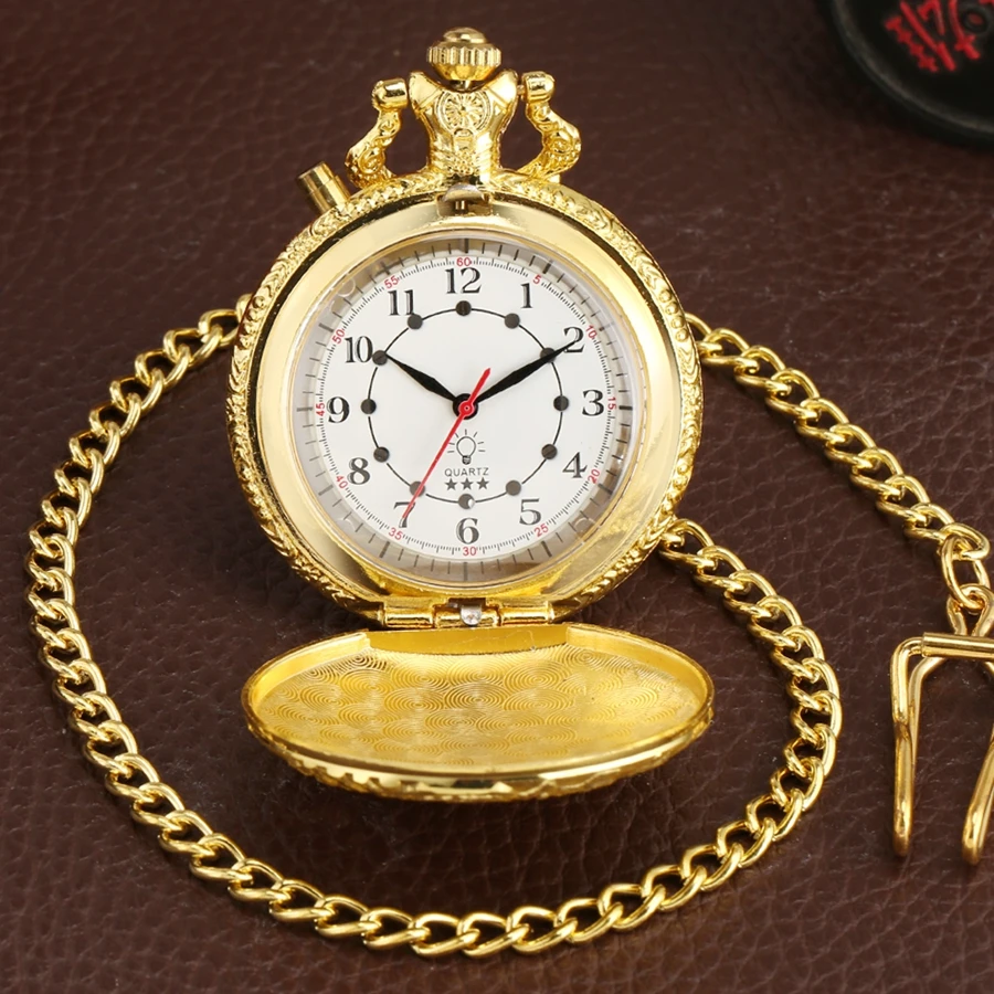 Luxo Gold Luminous LED Quartz Pocket Watch, Steampunk Locomotive Engine, FOB Light, Top Gift para homens e mulheres