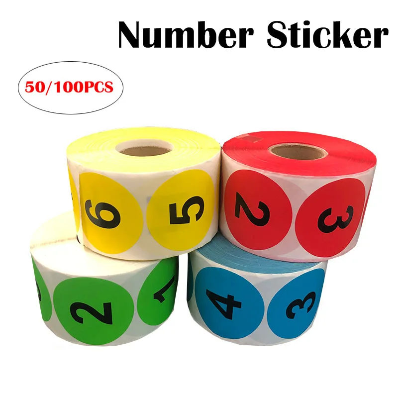 

50/100PCS PVC Number Sticker Round Labels Mark Sign Classification Tags Digital Paste Marker 1-100 Signs For Cabinet Table Desk