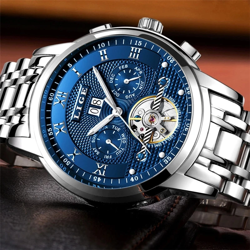 LIGE Mens Watches Fashion Top Brand Luxury Business Automatic Mechanical Watch Men Casual Waterproof Watch Relogio Masculino+Box